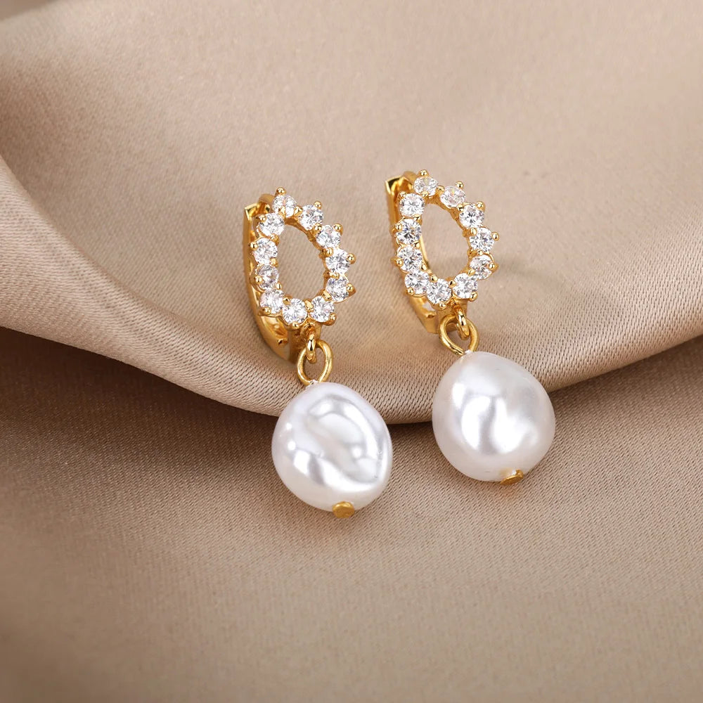 Irregular Pearl Earrings For Women Stainless Steel Round Pearl Circle Ear Clip Earring Women Jewelry Gift Mujer Accessories
