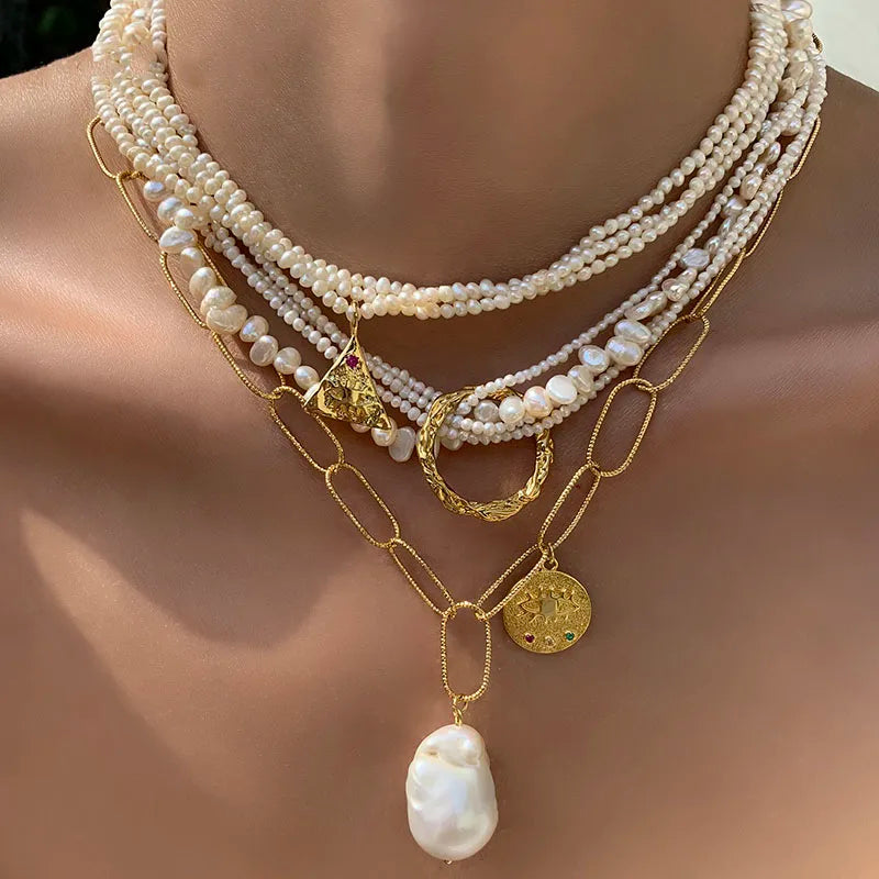 Natural Pearl Layered Necklace Women Wedding Jewelry Runway Party Japan Souch Korea Fashion