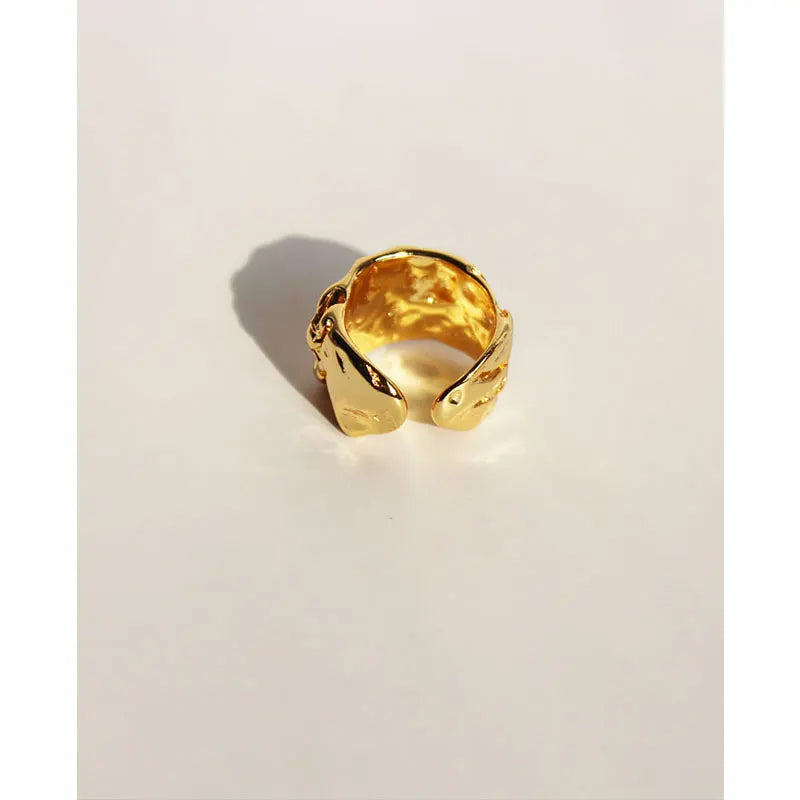 Brass With 18 K Gold Vintage Style Plicated Statement Rings Women Jewlery Designer T Show Club Cocktail Party Rare Japan Korean