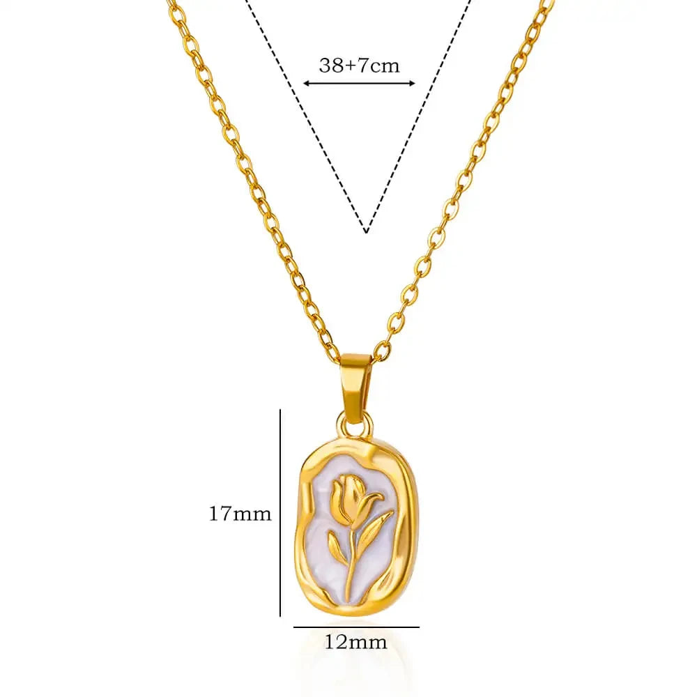 Rose Flower Necklace For Women Gold Color Tulip Flower Pendant Stainless Steel Chain Necklace Wedding Jewelry Birthday Gift