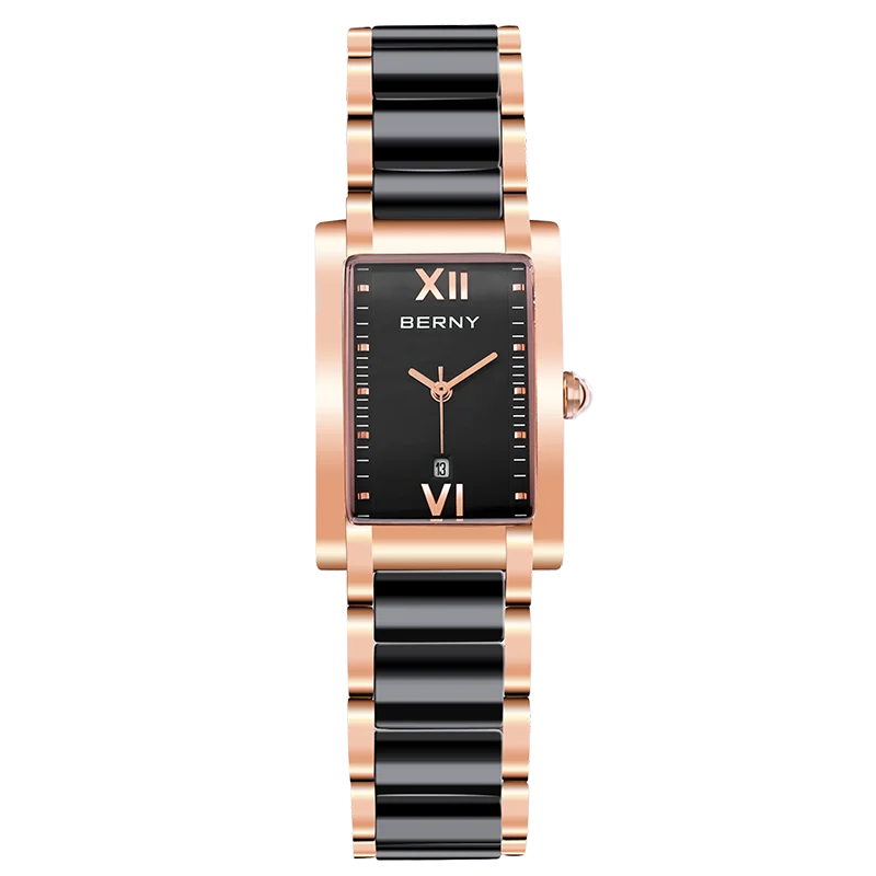 BERNY Women's Watches Calendar Date Elegant Classic Rectangle Ceramics Quartz Ladies Watch Luxury TANK Fashion Women Wristwatch