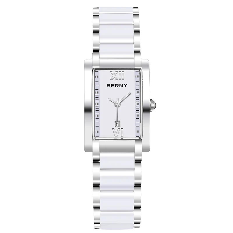 BERNY Women's Watches Calendar Date Elegant Classic Rectangle Ceramics Quartz Ladies Watch Luxury TANK Fashion Women Wristwatch