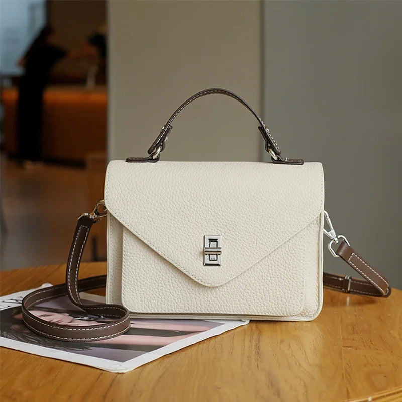 Women Natural Cow Genuine Leather Shoulder Bag Female Large Capacity Casual Crossbody Bag Lady Cowhide Fashion Commuting Handbag