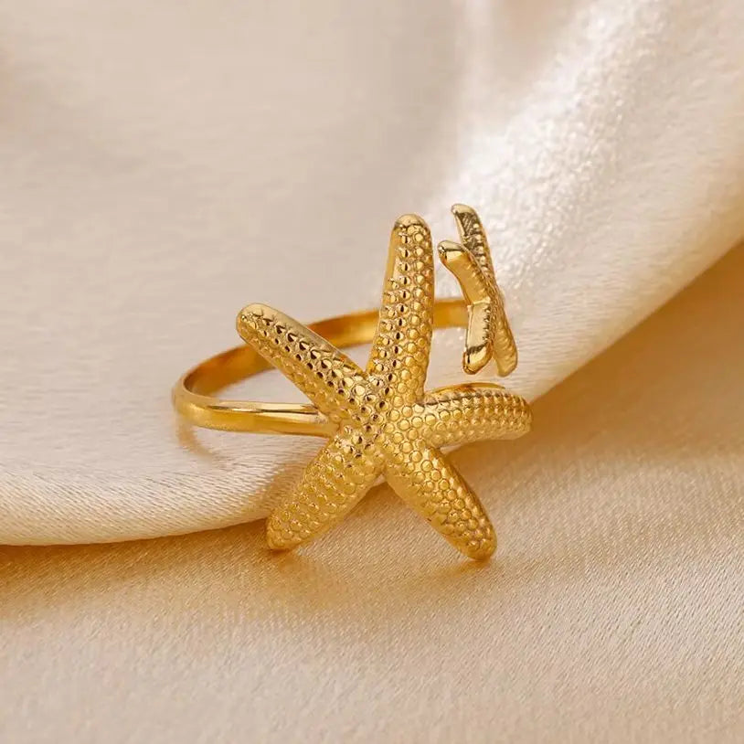 Stainless Steel Starfish Open Rings For Women Gold Color Geometric Adjustable Ring Wedding Party Fashion Jewerly Gift anillos