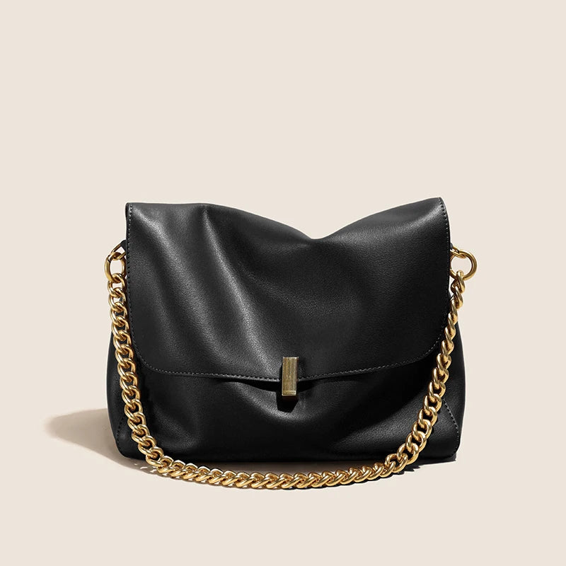 Women Large Korean Cow Leather Genuine Flap Shoulder Chain Bag Luxury Solid Genuine Leather Female Crossbody Handbag Messenger