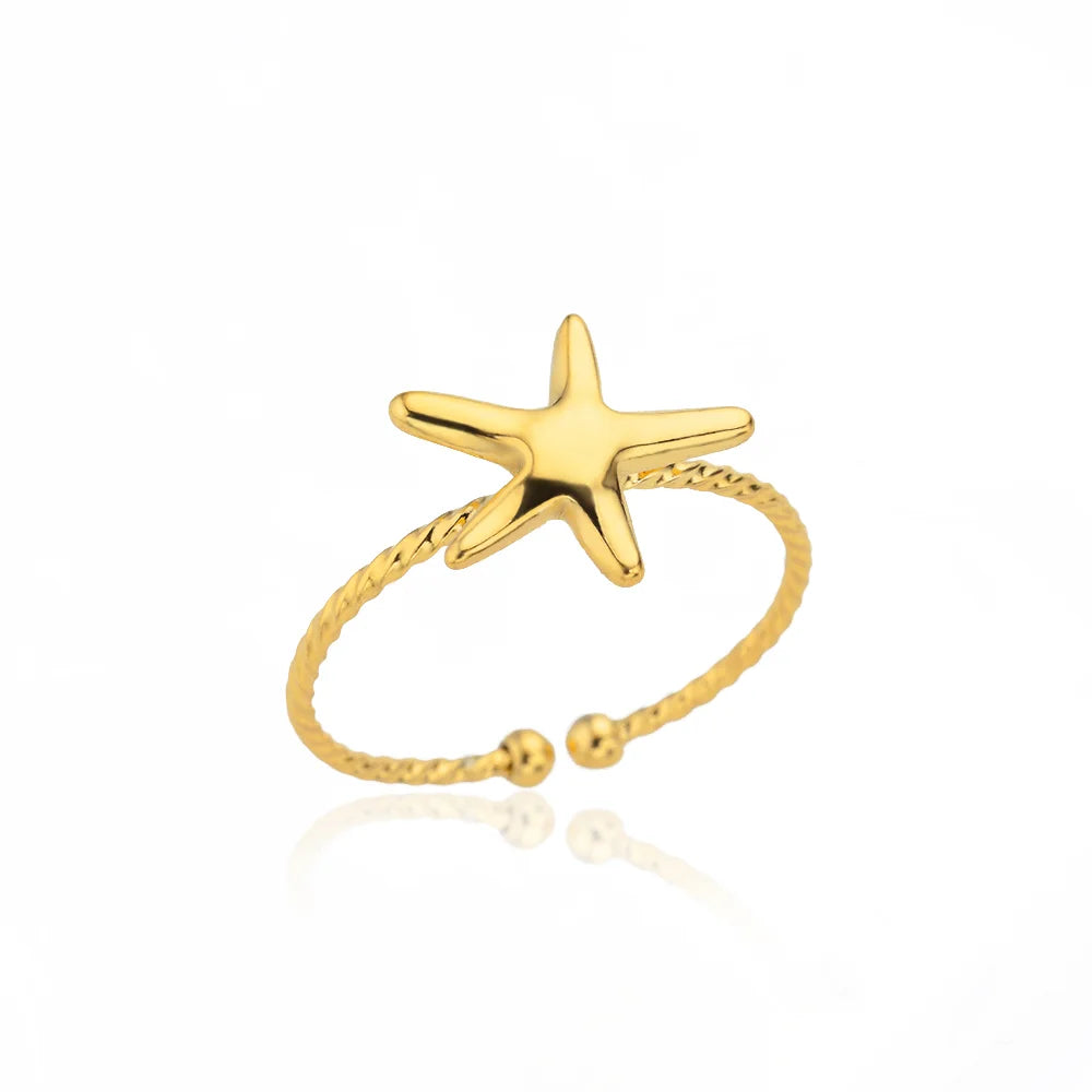 Stainless Steel Starfish Open Rings For Women Gold Color Geometric Adjustable Ring Wedding Party Fashion Jewerly Gift anillos
