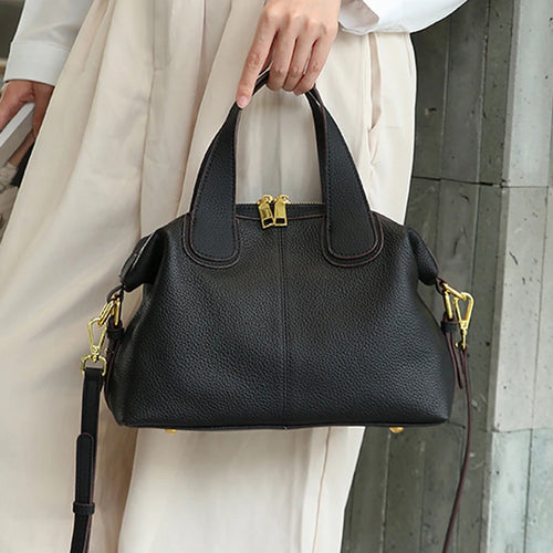 Middle aged Women's Natural Cow Leather Shoulder Bag Female Casual Cowhide Crossbody Bags Ladies Retro Large Capacity Handbags