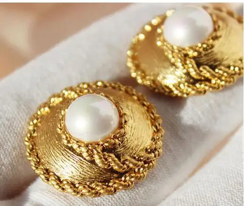 Brass Retro Natural Stone Pearl Necklace Earrings Women Jewelry Punk Designer Runway Gown Boho Japan Korean