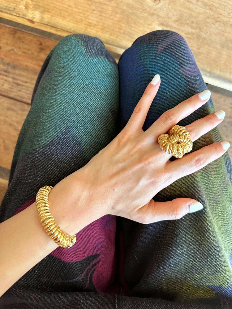 Brass Chunky Twist Natural Turquoise Rings Women Jewelry Punk Designer Club Cocktail Party Boho Japan Korean