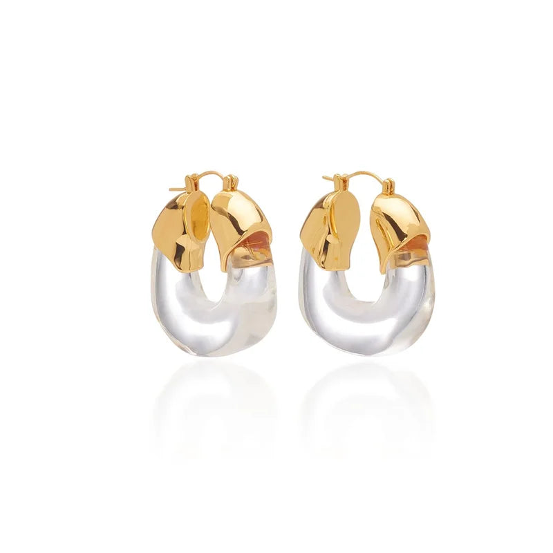 Brass With 18K Gold Resin Clear Statement Hoop Earrings Women Jewelry Punk Party Gown Runway Korean Japan