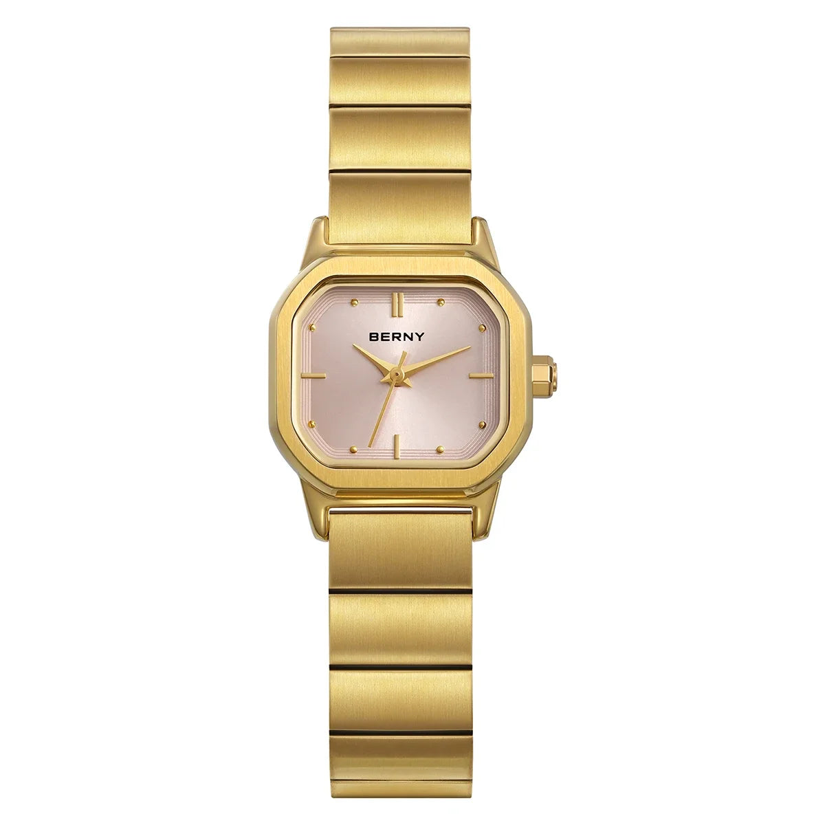 BERNY Watch for Women Silver Full Stainless Steel Square Small Dial Quartz Women's Wristwatch Waterproof Dress Ladies Watches