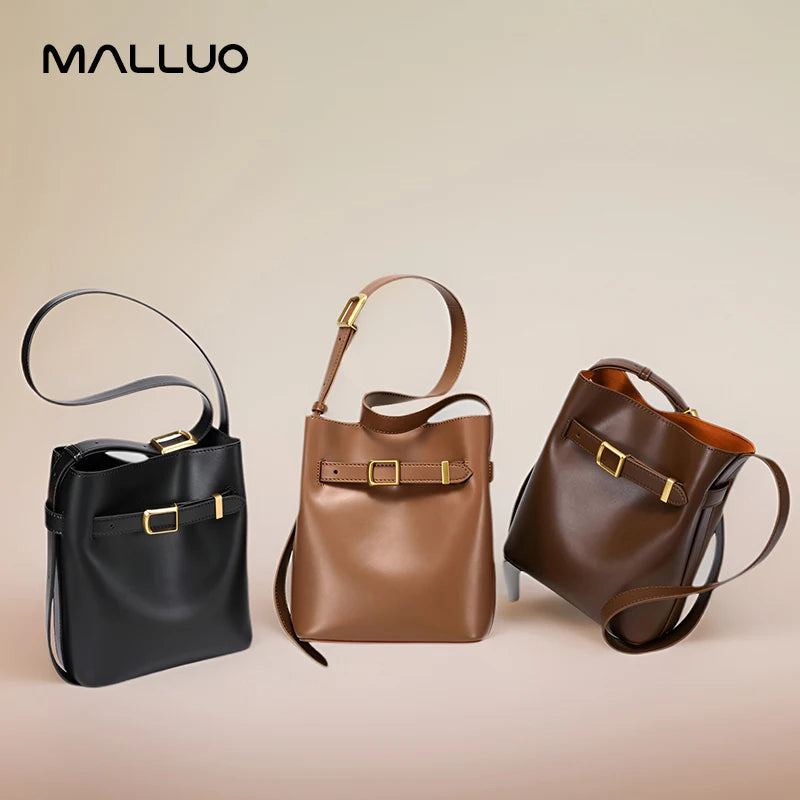 Cow Split Leather Bucket Bag Women Vintage messenger High Quality Simple Handbag Lady Shoulder Bag Luxury Female Crossbody Bags