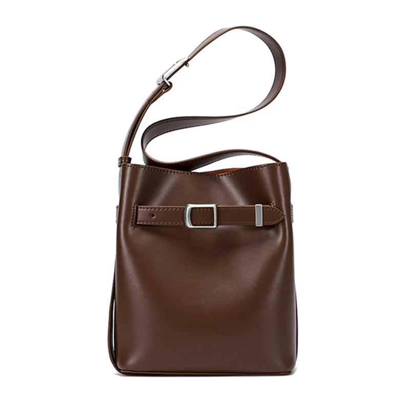 Cow Split Leather Bucket Bag Women Vintage messenger High Quality Simple Handbag Lady Shoulder Bag Luxury Female Crossbody Bags