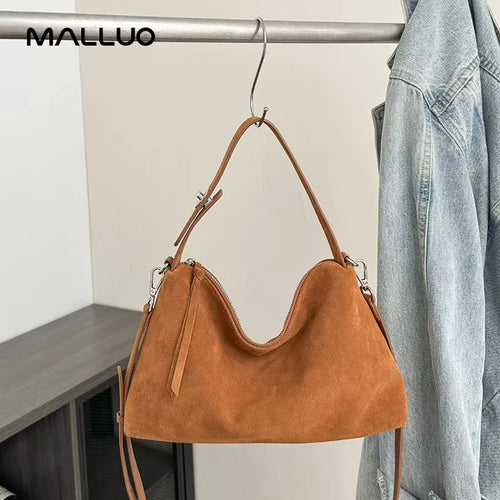 Fashion Autumn Winter Big Boston Tote Soft Matte Suede Cow Leather Women's Handbag Shoulder Crossbody Bag For Women Grey Brown