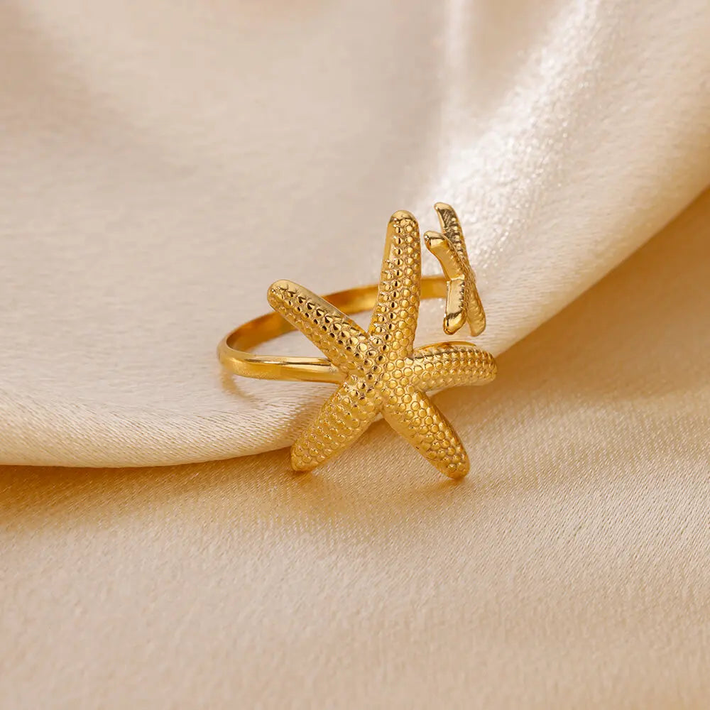 Stainless Steel Starfish Open Rings For Women Gold Color Geometric Adjustable Ring Wedding Party Fashion Jewerly Gift anillos