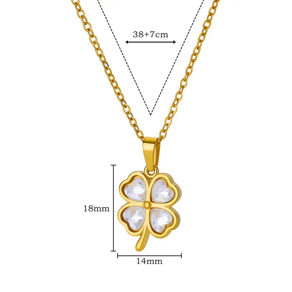 Four Leaf Clover Stainless Steel Necklaces For Women Green Zircon Gold Color Quality Jewelry Pendant Necklace Gift Free Shipping