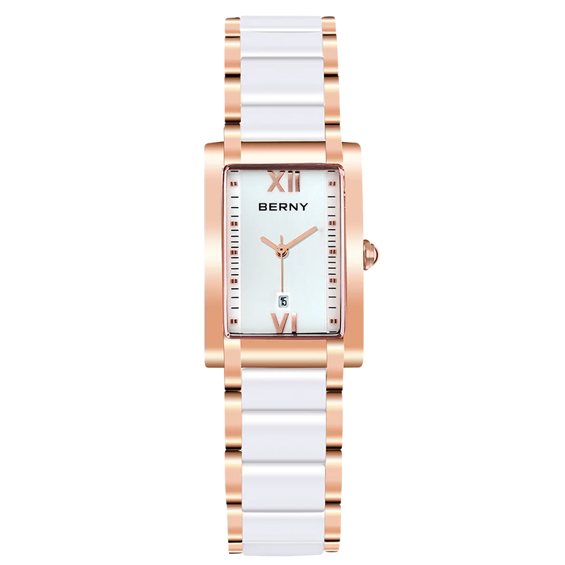 BERNY Women's Watches Calendar Date Elegant Classic Rectangle Ceramics Quartz Ladies Watch Luxury TANK Fashion Women Wristwatch