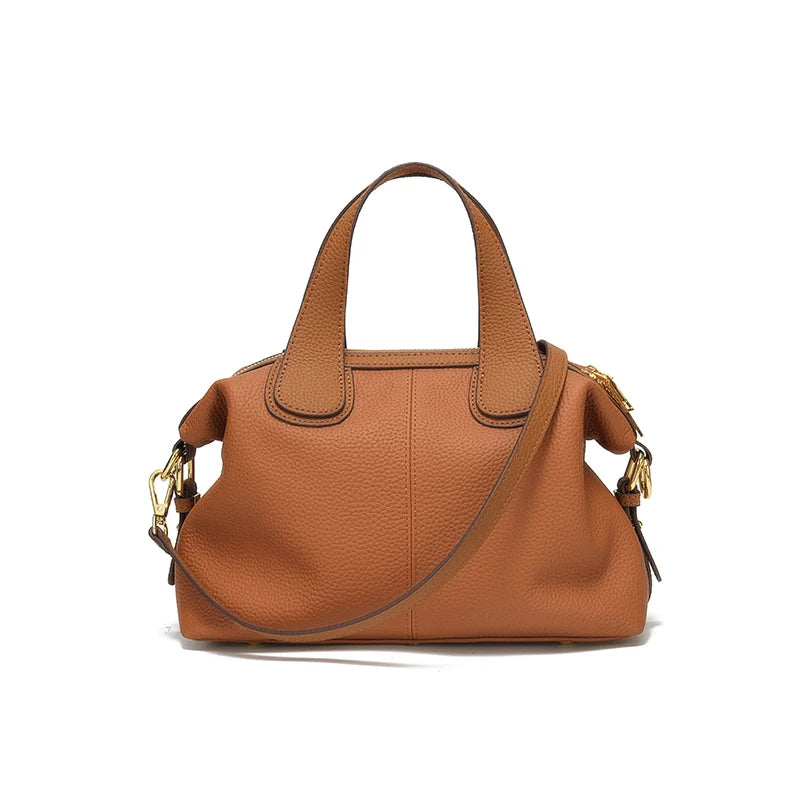 Middle aged Women's Natural Cow Leather Shoulder Bag Female Casual Cowhide Crossbody Bags Ladies Retro Large Capacity Handbags