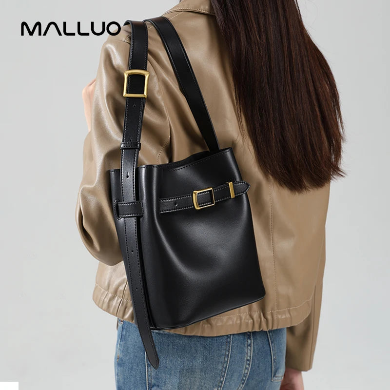 Cow Split Leather Bucket Bag Women Vintage messenger High Quality Simple Handbag Lady Shoulder Bag Luxury Female Crossbody Bags