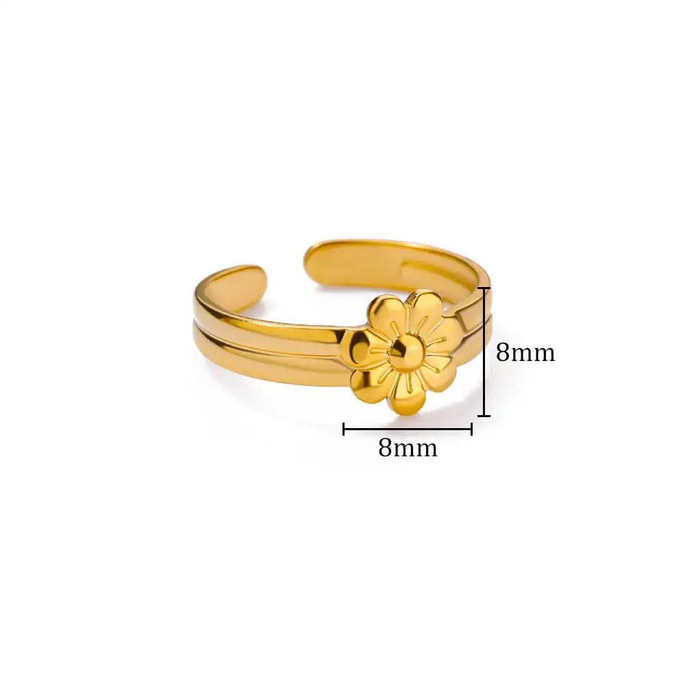 Irregular Geometric Glossy Stainless Steel Open Rings For Women Minimalist Gold Color Adjustable Wedding Ring Female Jewelry