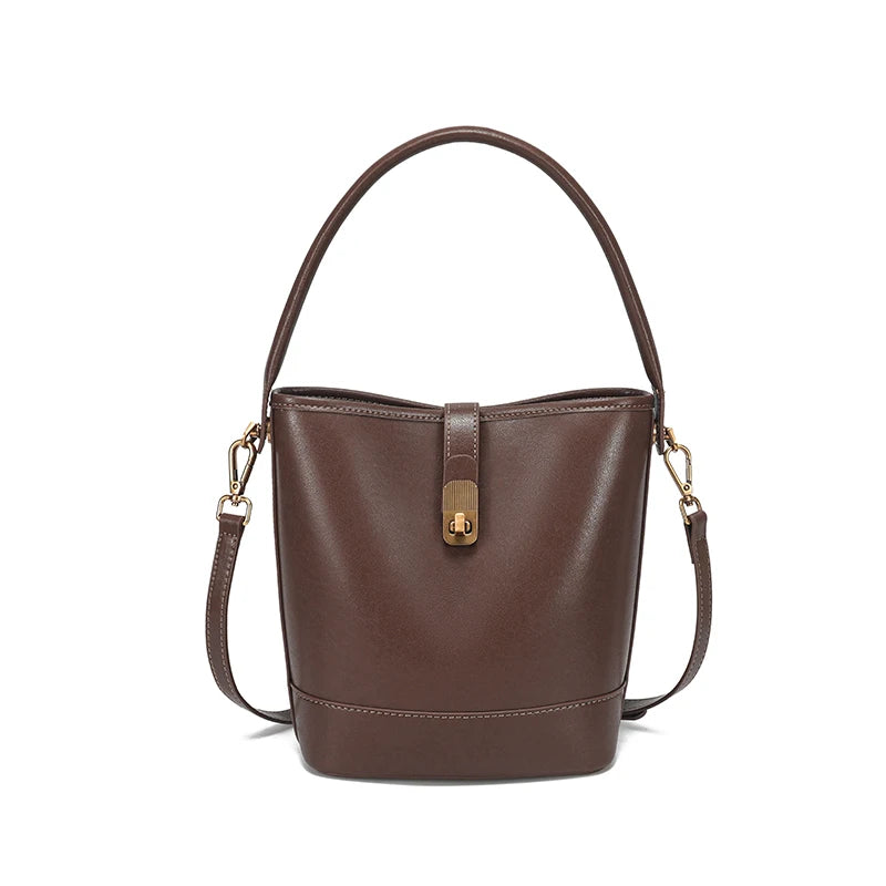 Women's Genuine Cow Leather Shoulder Bags Ladies Fashion Versatile Designer Luxury Crossbody Bag Female Bucket Handbags for lady