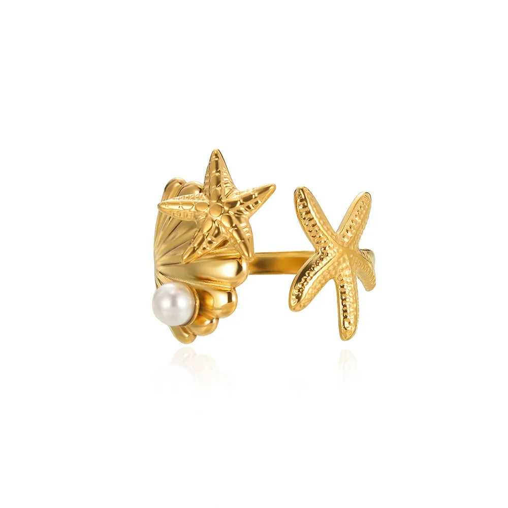 Stainless Steel Starfish Open Rings For Women Gold Color Geometric Adjustable Ring Wedding Party Fashion Jewerly Gift anillos