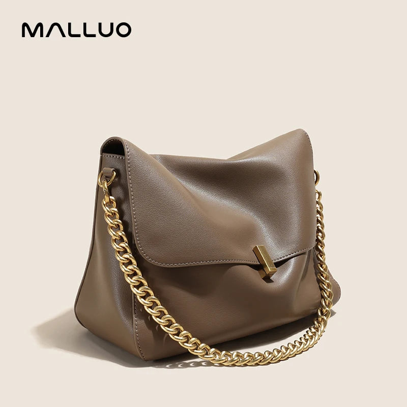 Women Large Korean Cow Leather Genuine Flap Shoulder Chain Bag Luxury Solid Genuine Leather Female Crossbody Handbag Messenger