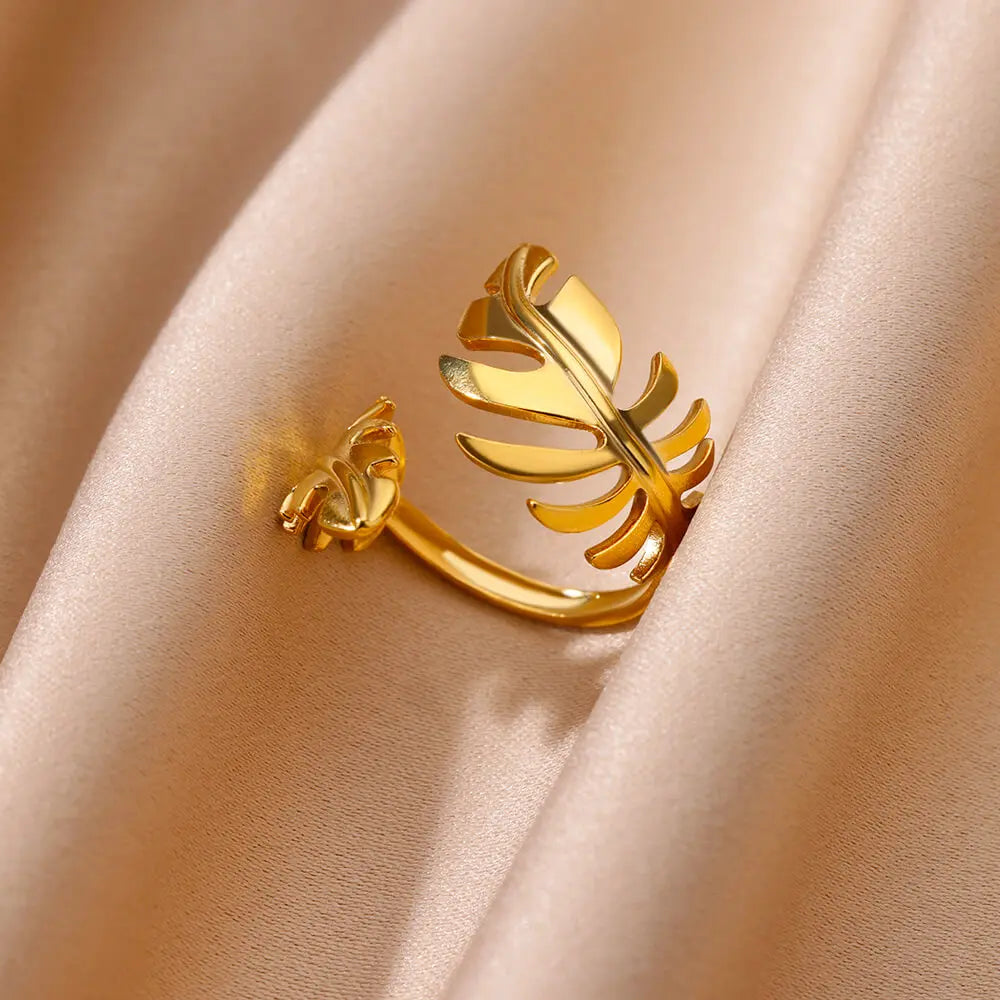 Irregular Geometric Glossy Stainless Steel Open Rings For Women Minimalist Gold Color Adjustable Wedding Ring Female Jewelry