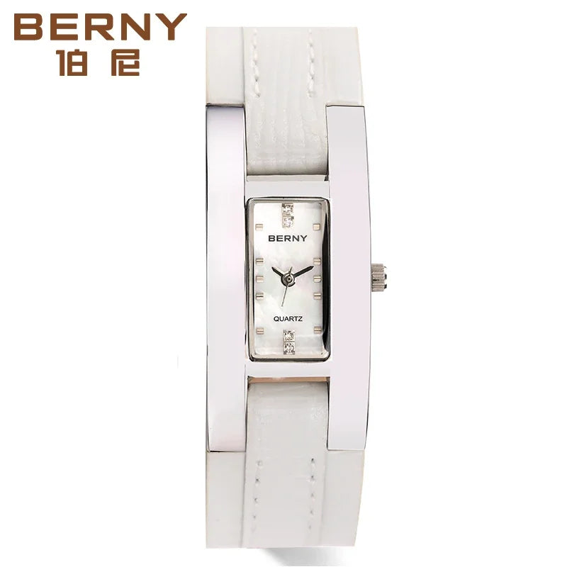 Elegant Small Rectangle Dial Wristwatch with Stainless Steel & Leather Strap, Fashion Casual Ladies Watch