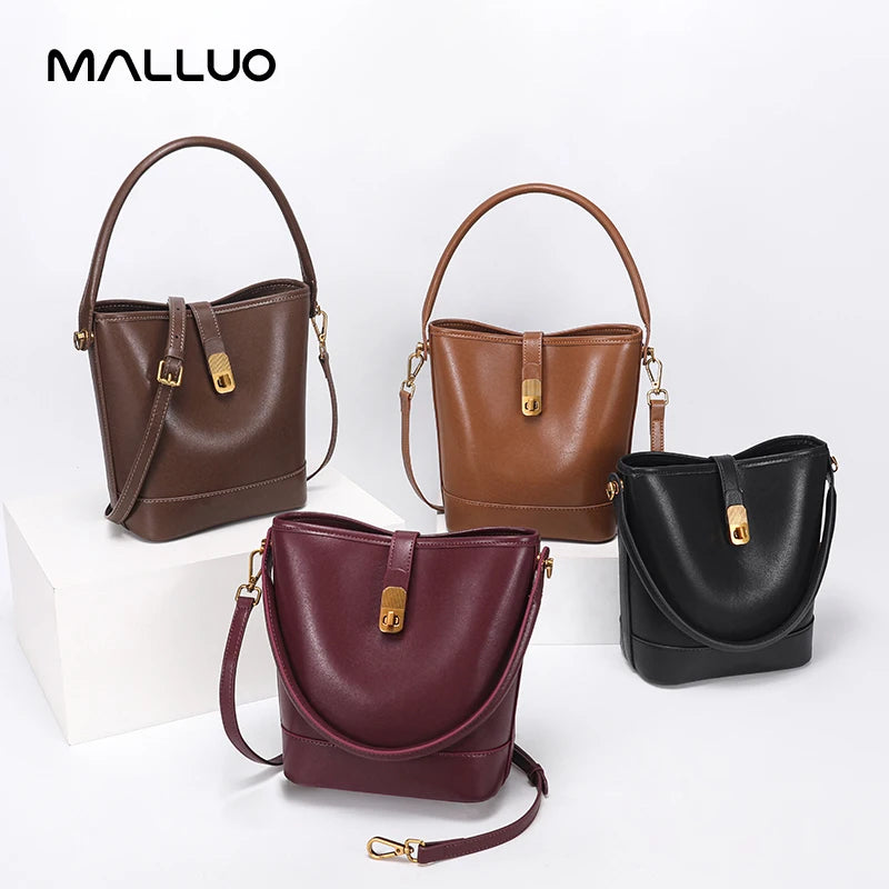 Women's Genuine Cow Leather Shoulder Bags Ladies Fashion Versatile Designer Luxury Crossbody Bag Female Bucket Handbags for lady