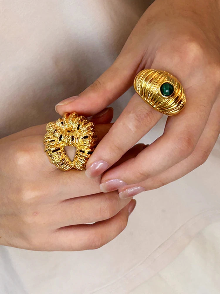 Brass Chunky Twist Natural Turquoise Rings Women Jewelry Punk Designer Club Cocktail Party Boho Japan Korean