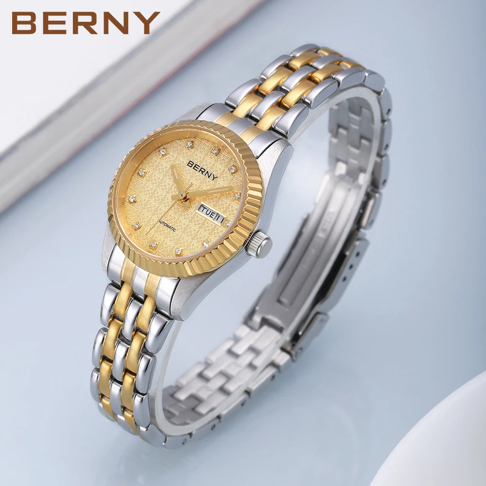 BERNY Mechanical Watch for Women Automatic Ladies Small Watches Chinese Style Happiness Wedding Sapphire Full Stainless steel