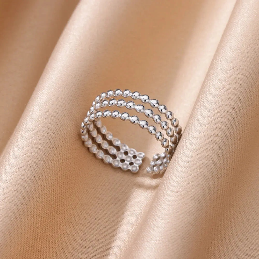 Stainless Steel Beads Design Rings For Women Gold Color Opening Ring Wedding Aesthetic Accessories Party Jewelry Gift BFF anillo