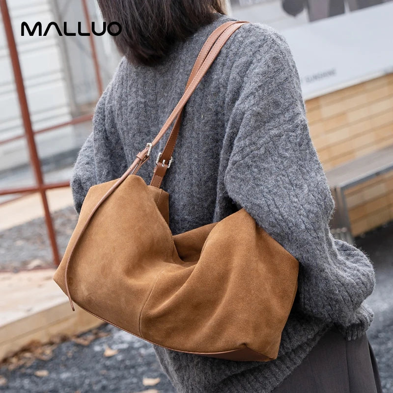 Women's Suede Genuine Leather Shoulder Bags Ladies Frosted Cowhide Crossbody Bag Female Design Luxury and Lazy Commuting Handbag