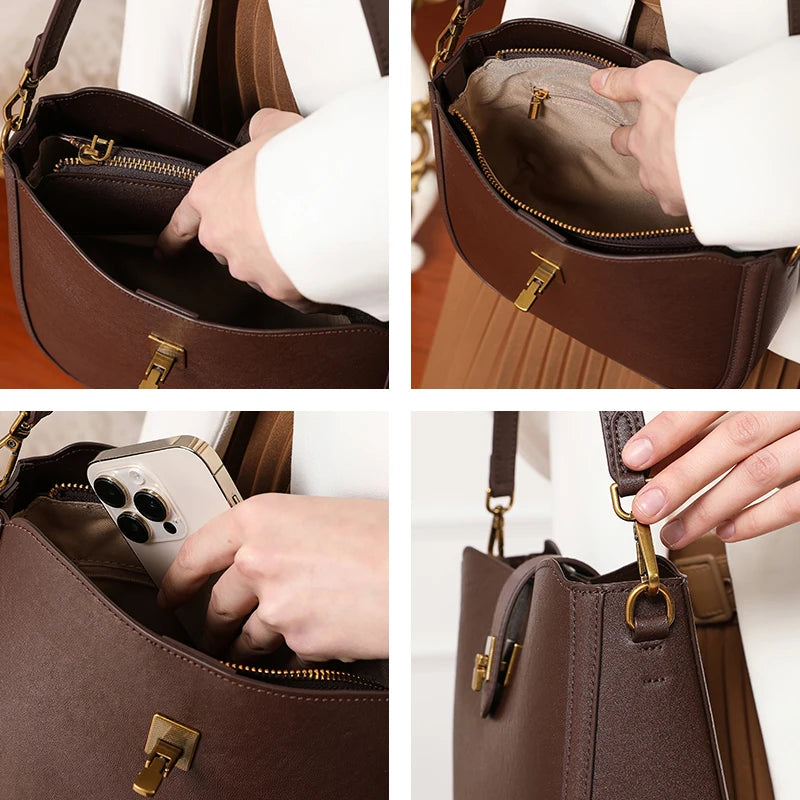 Women‘s Cowhide Genuine Leather Shoulder Bag Ladies Soft Natural Cow Leather Handbag Female Fashion Luxury Design Crossbody Bags