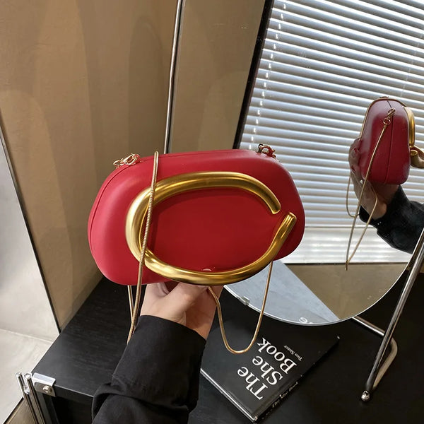 Elegant Metal Handle Clutch Bag