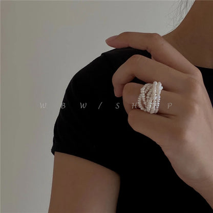 Stuning Titanium Real Pearl Stackable Rings Women Jewelry Designer Cocktail  Party Gown Amazing Gift Trendy Boho Korean Japan