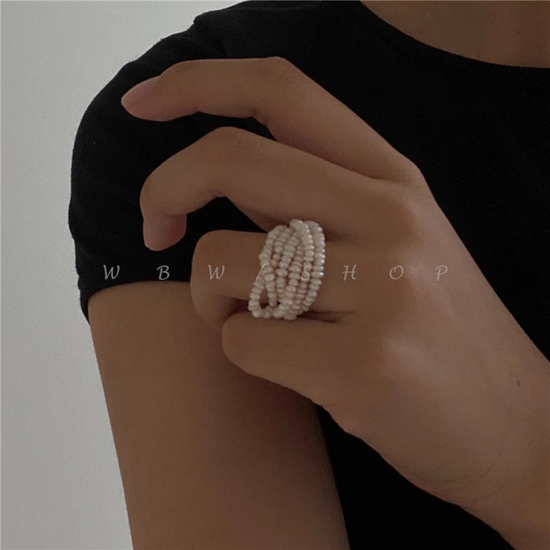 Stuning Titanium Real Pearl Stackable Rings Women Jewelry Designer Cocktail  Party Gown Amazing Gift Trendy Boho Korean Japan