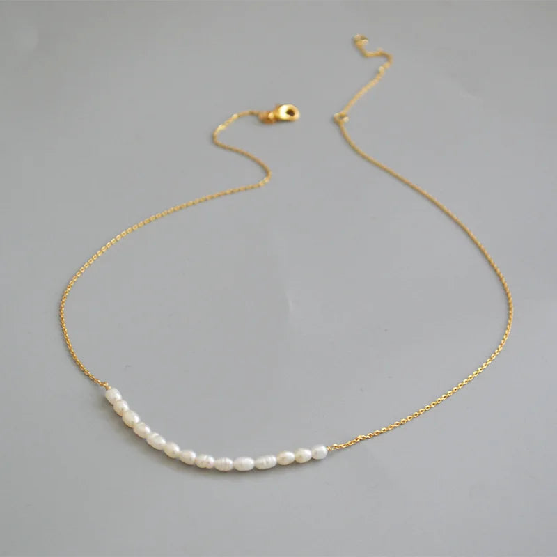 Brass With 18K Gold Natural Real Pearl Necklace Wowen Jewelry Party Designer T Show Runway Gown Japan Korean Fashion