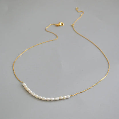 Brass With 18K Gold Natural Real Pearl Necklace Wowen Jewelry Party Designer T Show Runway Gown Japan Korean Fashion