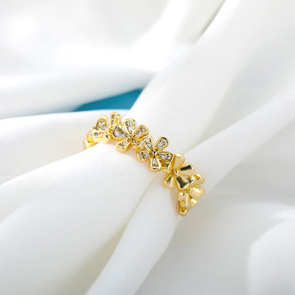 Ladies Flower Open Rings For Women Stainless Steel Cubic Zircon Flower Open Adjustable Ring Jewelry Students Girl Gift 2022