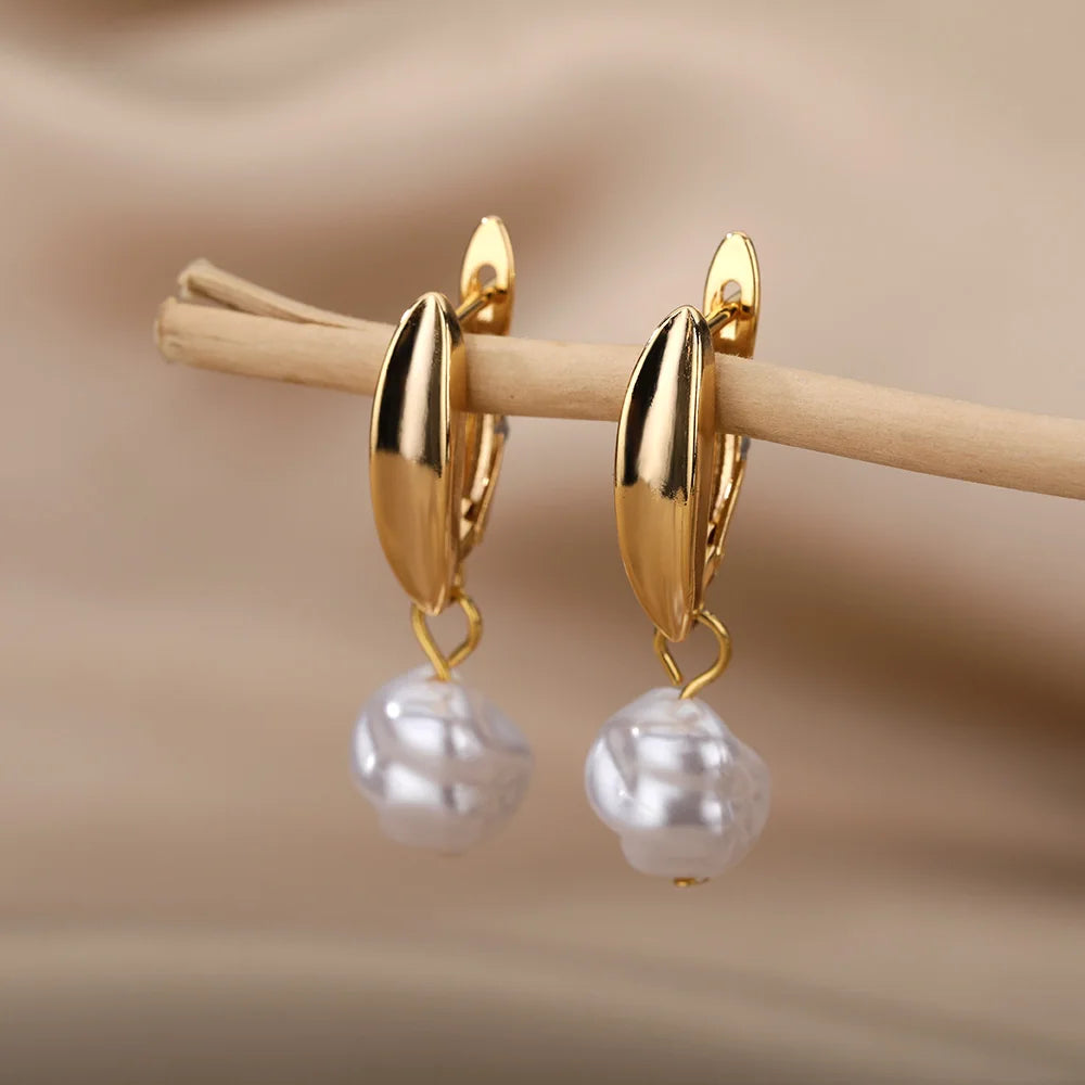 Irregular Pearl Earrings For Women Stainless Steel Round Pearl Circle Ear Clip Earring Women Jewelry Gift Mujer Accessories