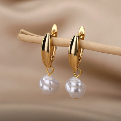 Irregular Pearl Earrings For Women Stainless Steel Round Pearl Circle Ear Clip Earring Women Jewelry Gift Mujer Accessories