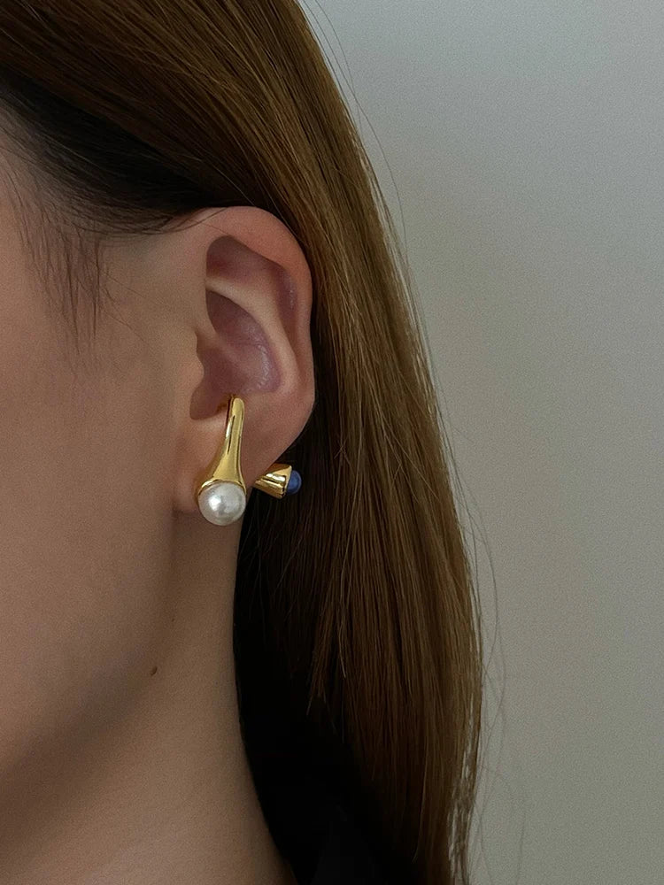 Brass With 18k Gold Faux Pearl Pierced Stud Earring Women Jewelry Party Boho T Show Gown Runway Party Rare Korean Japan Trendy