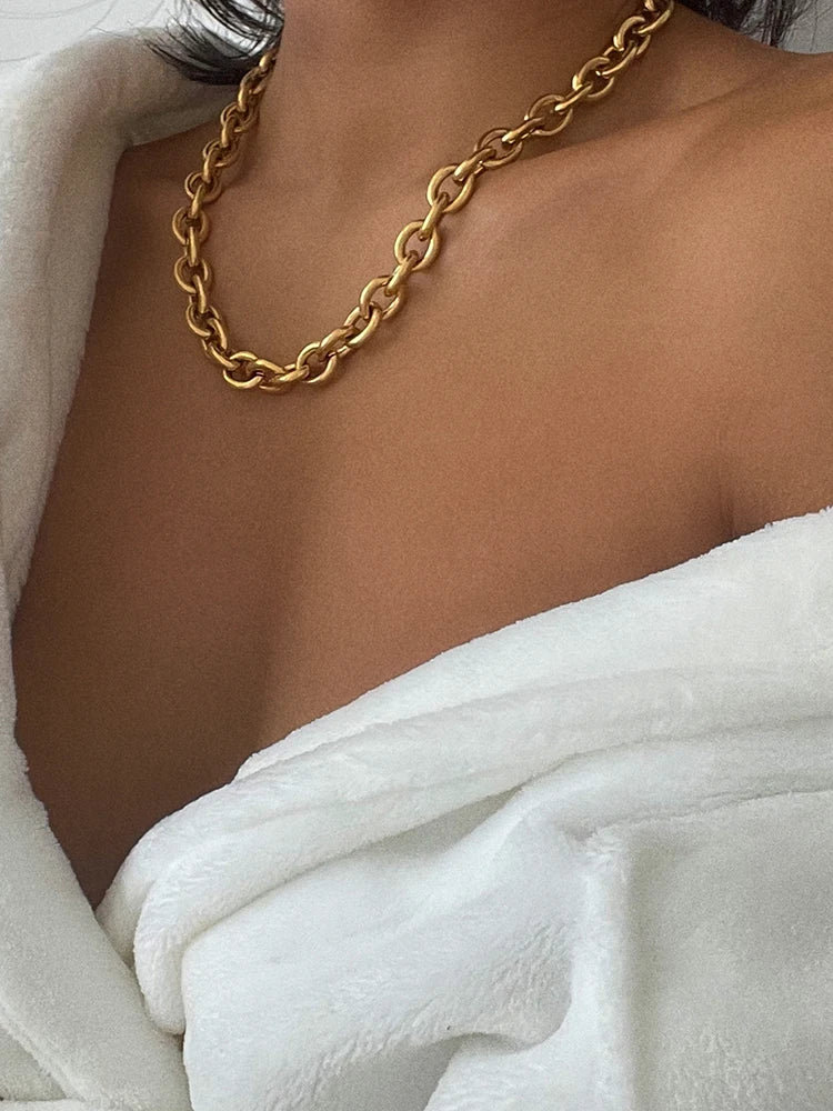 Titanium With 18K Gold Statement O Shap Chains Necklaces  Women Stainless Steel Jewelry Punk Party Designer Club Ins Rare
