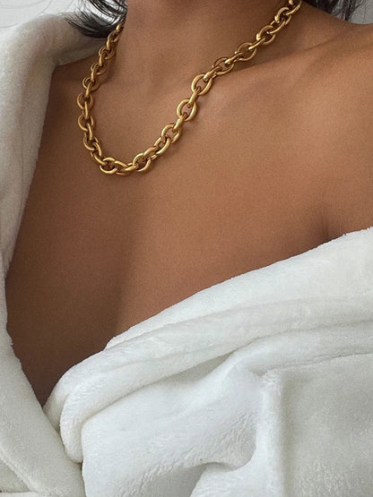 Titanium With 18K Gold Statement O Shap Chains Necklaces  Women Stainless Steel Jewelry Punk Party Designer Club Ins Rare