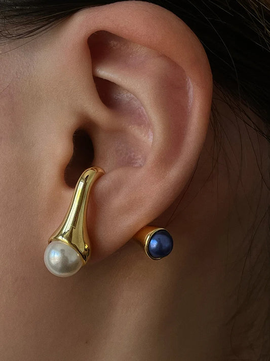 Brass With 18k Gold Faux Pearl Pierced Stud Earring Women Jewelry Party Boho T Show Gown Runway Party Rare Korean Japan Trendy
