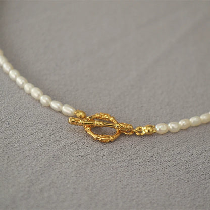 Brass With 18K Gold  Real Pearl OT Chain Necklaces Women  Jewelry Punk Party T Show Designer Club Ins Rare Japan Korean Trendy