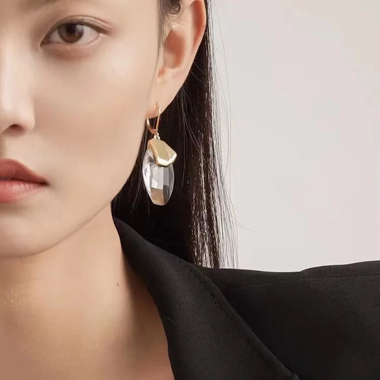 Brass With 18k Gold Clear Crystal Drop Earrings Women Jewelry Party Boho T Show Gown Runway Rare Korean Japan Trendy INS