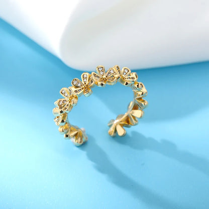 Ladies Flower Open Rings For Women Stainless Steel Cubic Zircon Flower Open Adjustable Ring Jewelry Students Girl Gift 2022